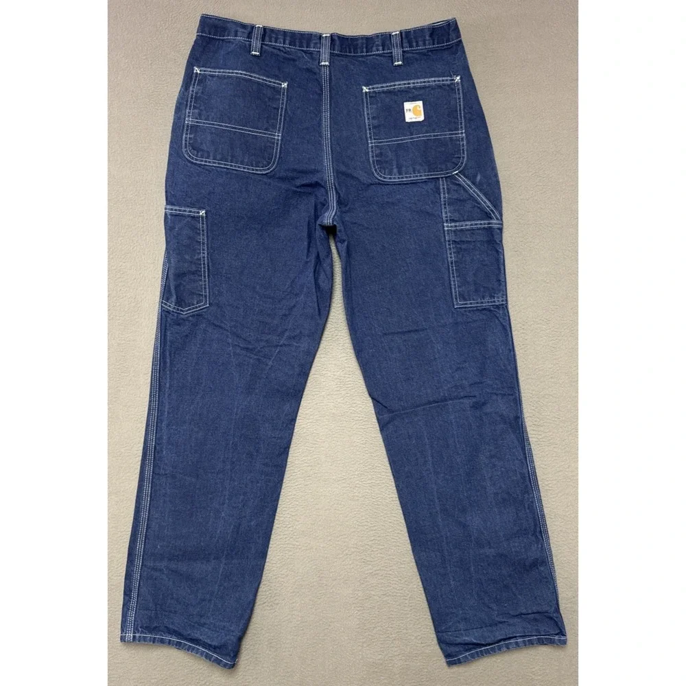 Carhartt FR Carpenter Jeans Mens 36x34 (36x32) Workwear Rugged Dark Wash Denim
